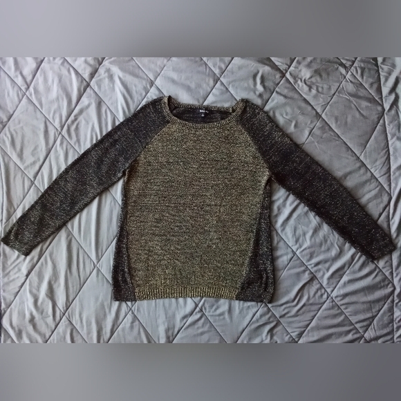 Women's Relativity Metallic Gold & Black Knit Sweater Raglan Sleeve Crew Neck - Picture 6 of 13